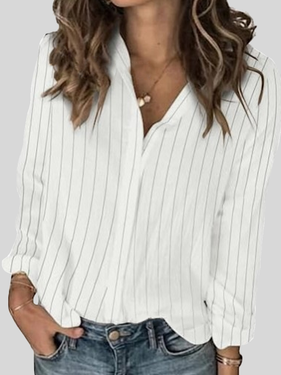 Casual Striped Print Lapel Long Sleeve Shirt