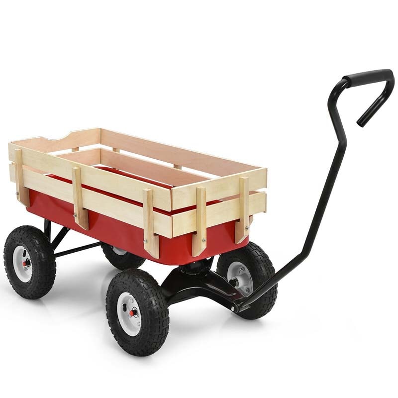 Outdoor Heavy Duty Garden Cart Wagon with Wood Railing