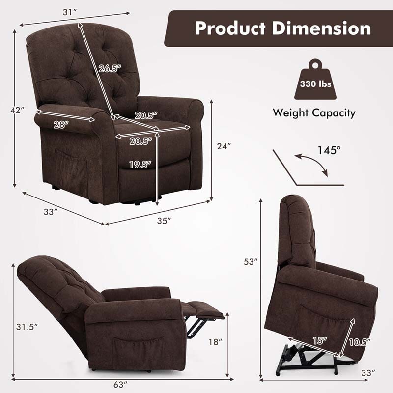 Skin-friendly Fabric Power Lift Chair for Elderly, Adjustable Electric Recliner Living Room Sofa with Remote