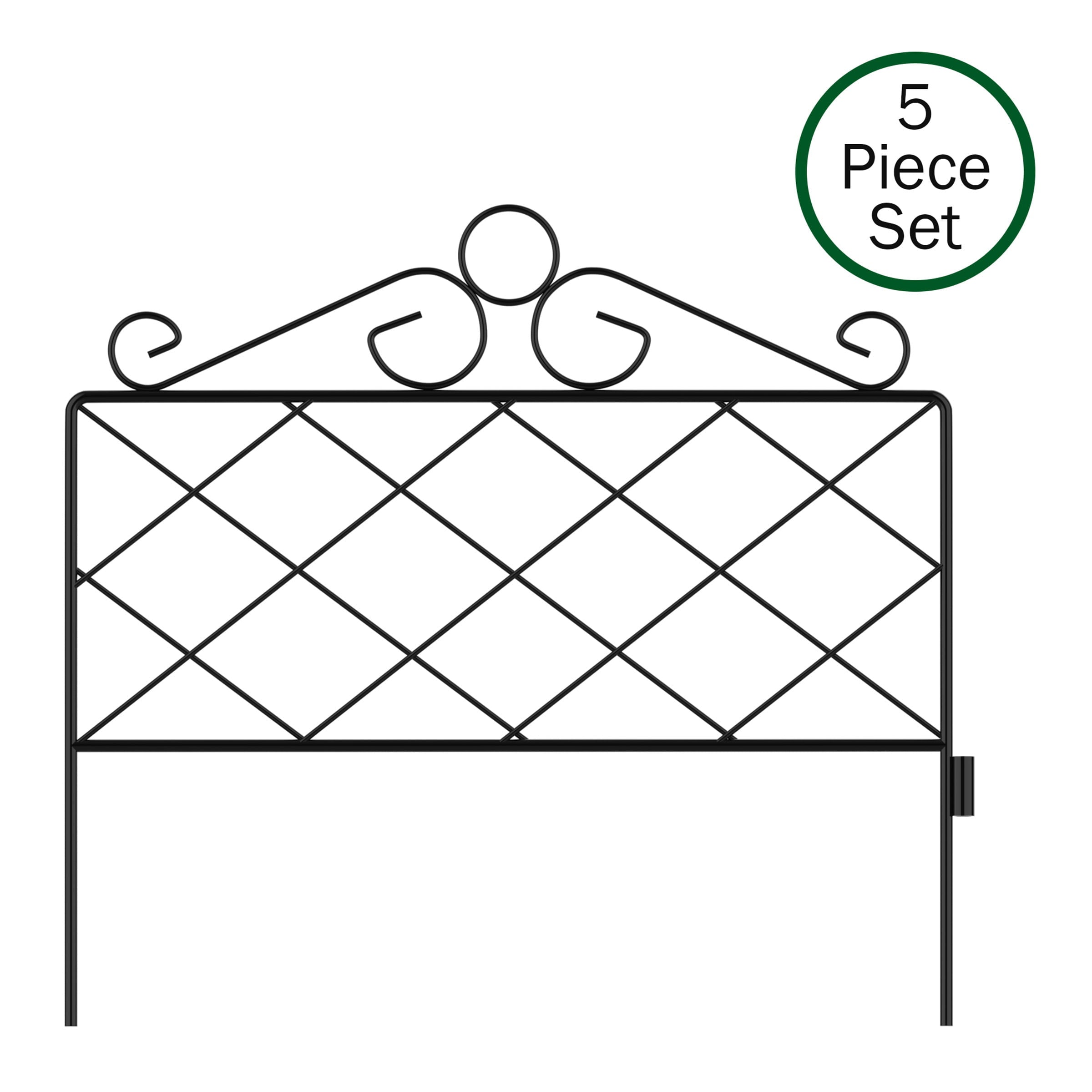 Metal Garden Fencing- Set of 5 Panels for Decorative Edging Flower Beds & Landscaping- Interlocking, Flexible, Azalea Design in Black by Pure Garden