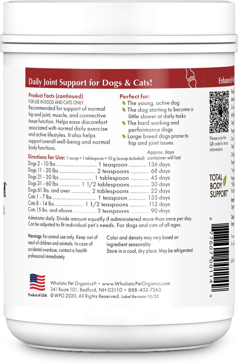 Wholistic Pet Organics Joint Mobility GLM Enhanced Multivitamin with Joint Support for Dogs and Cats Supplement