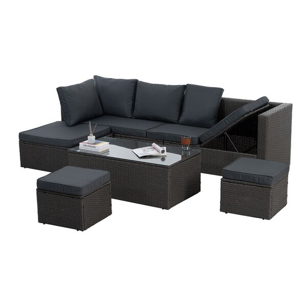 7Piece Wicker Patio Conversation Set with Dark Gray Cushions