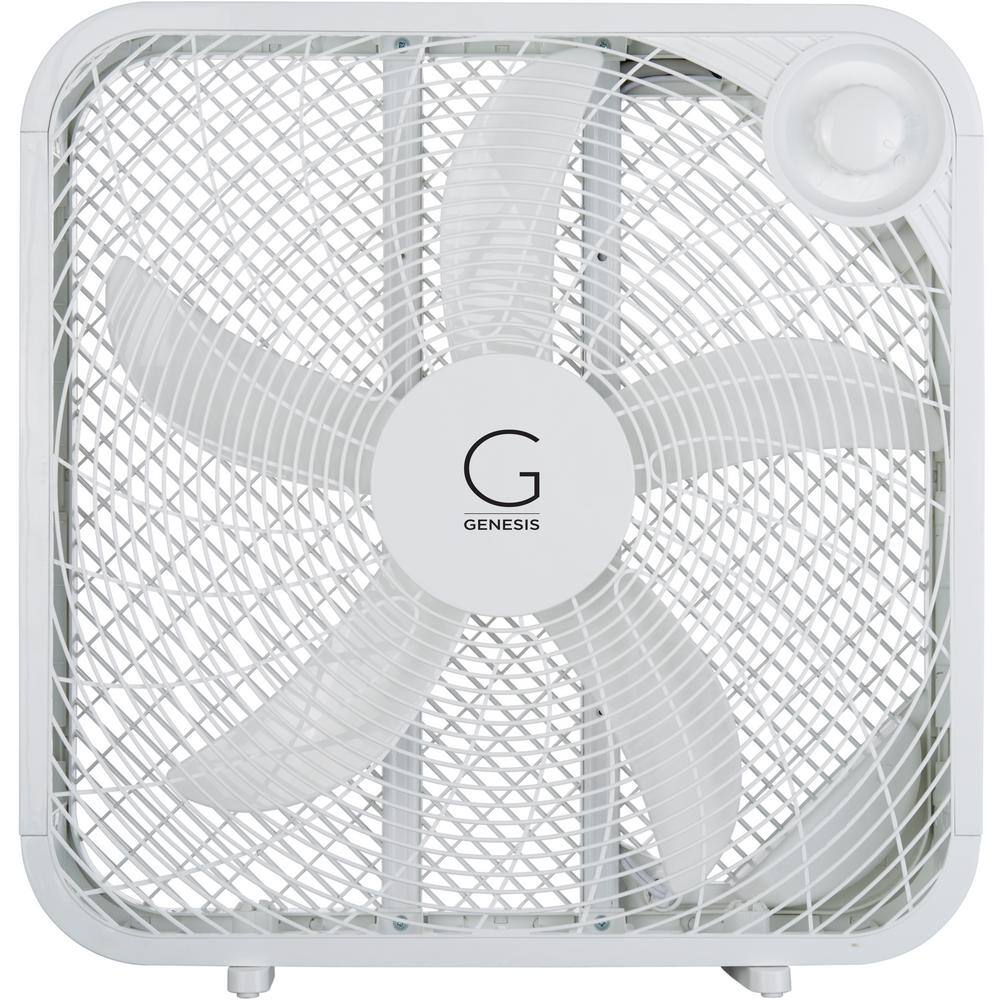 GENESIS 20 in. Box Fan 3-Settings Silent Cooling Technology Carry Handle 20 in. White G20BOX-WHT