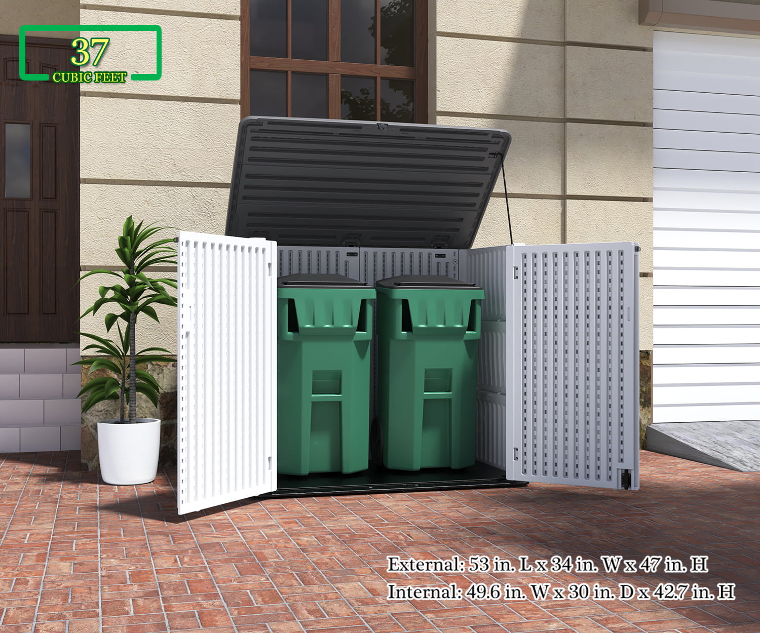 KINGYING 4.4 x 2.8 Large Horizontal Storage Shed Lockable, Thick HDPE Plastic Storage Unit for Backyards, Patio, Garden