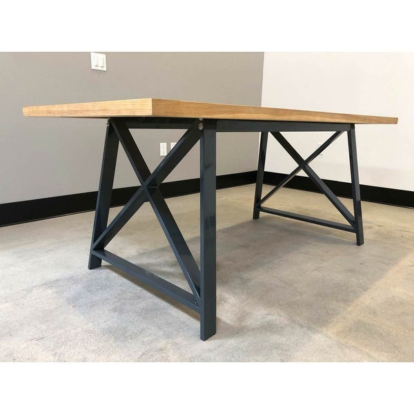 2xhome Table ONLY!! Natural Light Brown Wood Modern Table Steel Frame Metal Dining Table 71