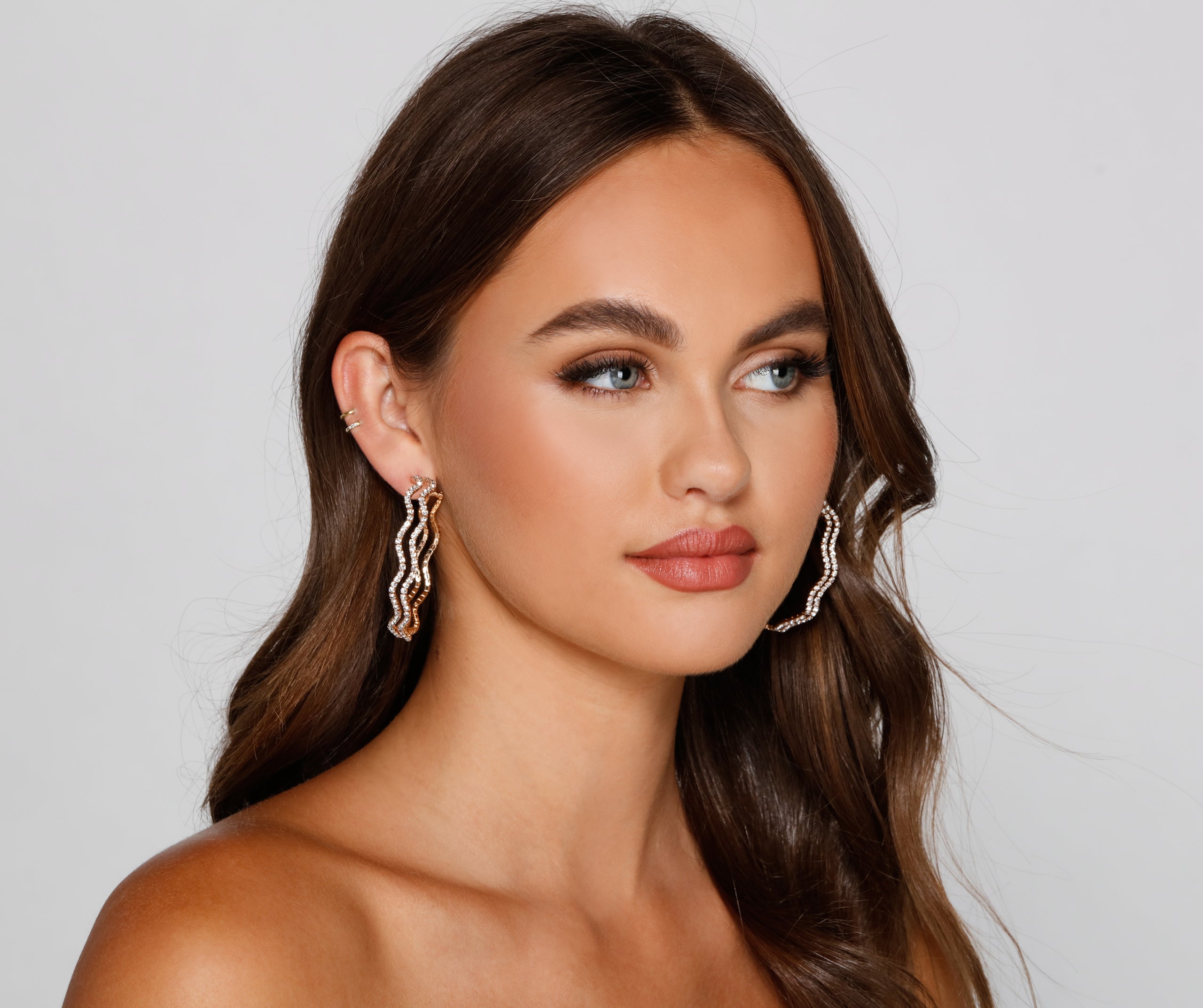 So Glam Two Row Rhinestone Hoops