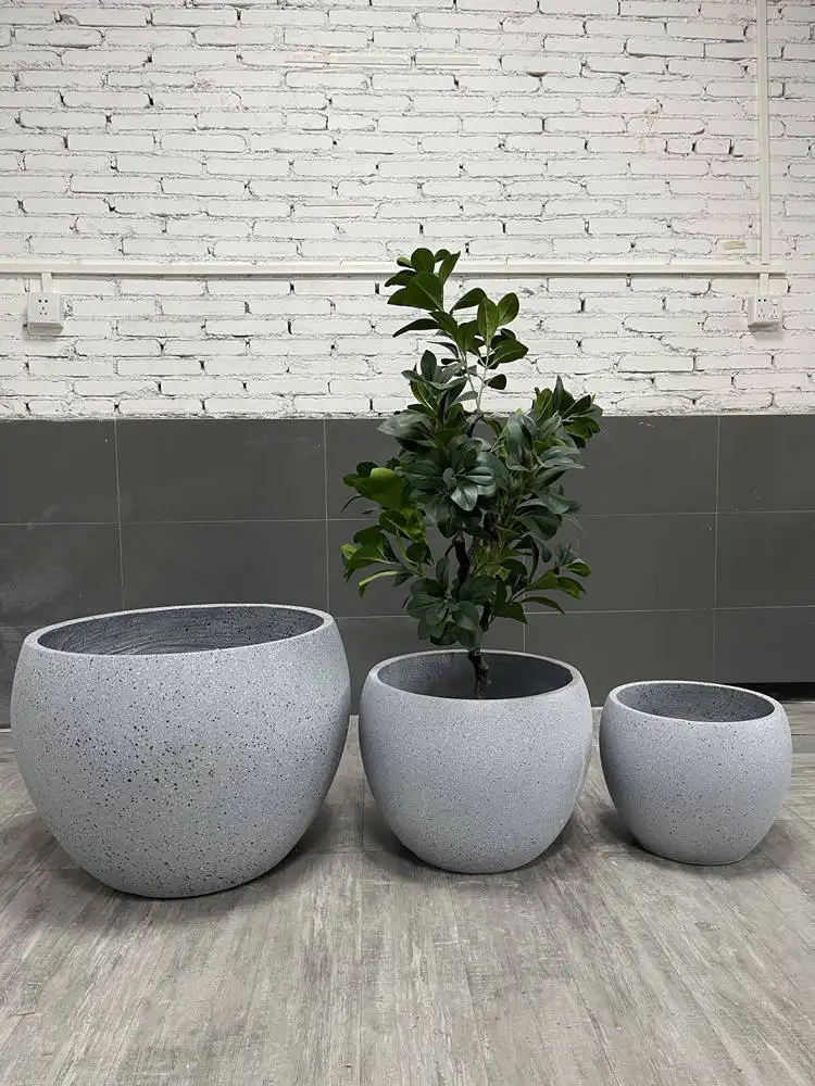 Factory direct sale waterproof large FRP POTS stock light grey plant flower pot for garden decorations