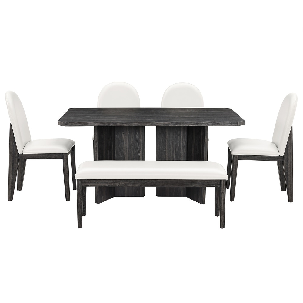 Rectangular 6 piece Dining Table Set w/Upholstered Bench   Chairs