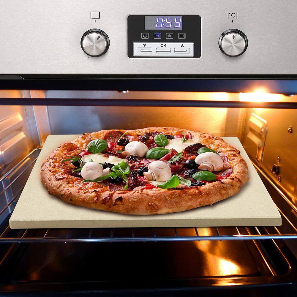 Cook N Home 16 in. x 14 in. x 58 in. Cream Rectangular Thick Pizza Grilling Baking Stone 02663