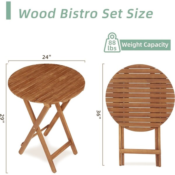 Outdoor Patio Bistro Set，3 Piece Wooden Furniture Sets with Round Table and Chairs