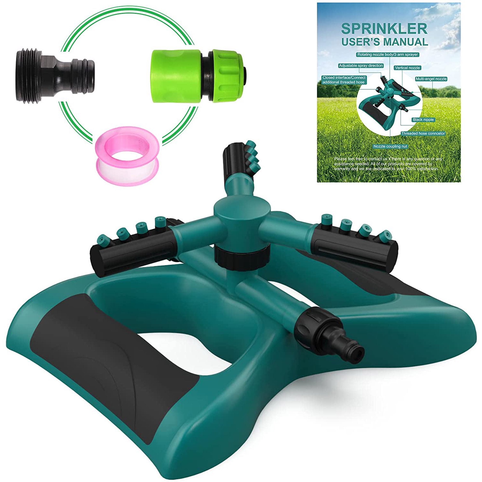 Jiarui Lawn Sprinkler Garden Sprinkler - Automatic 360 Rotating Adjustable Large Area， Yard Sprinkler System， Oscillating Sprinkler Watering Sprayer Easy Hose Connection， Yard Sprinkler