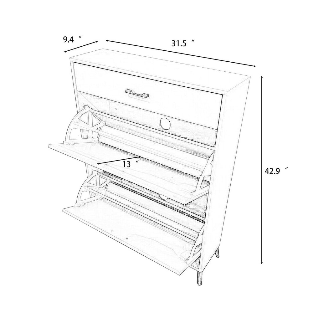 Shoe Storage Cabinet  16 Pair Shoe Storage with 3 Drawers