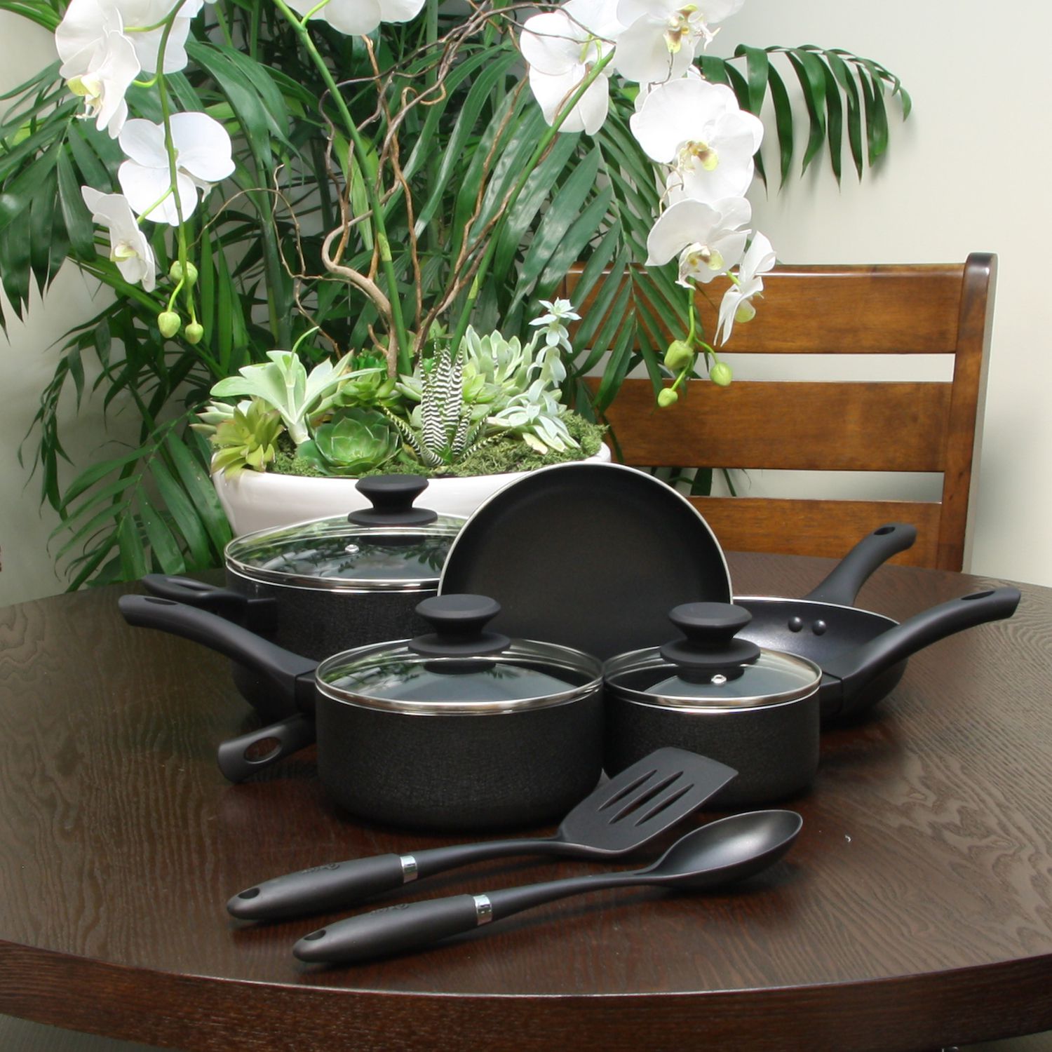 Oster Cocina Ashford 10 Piece Aluminum Nonstick Cookware Set in Black