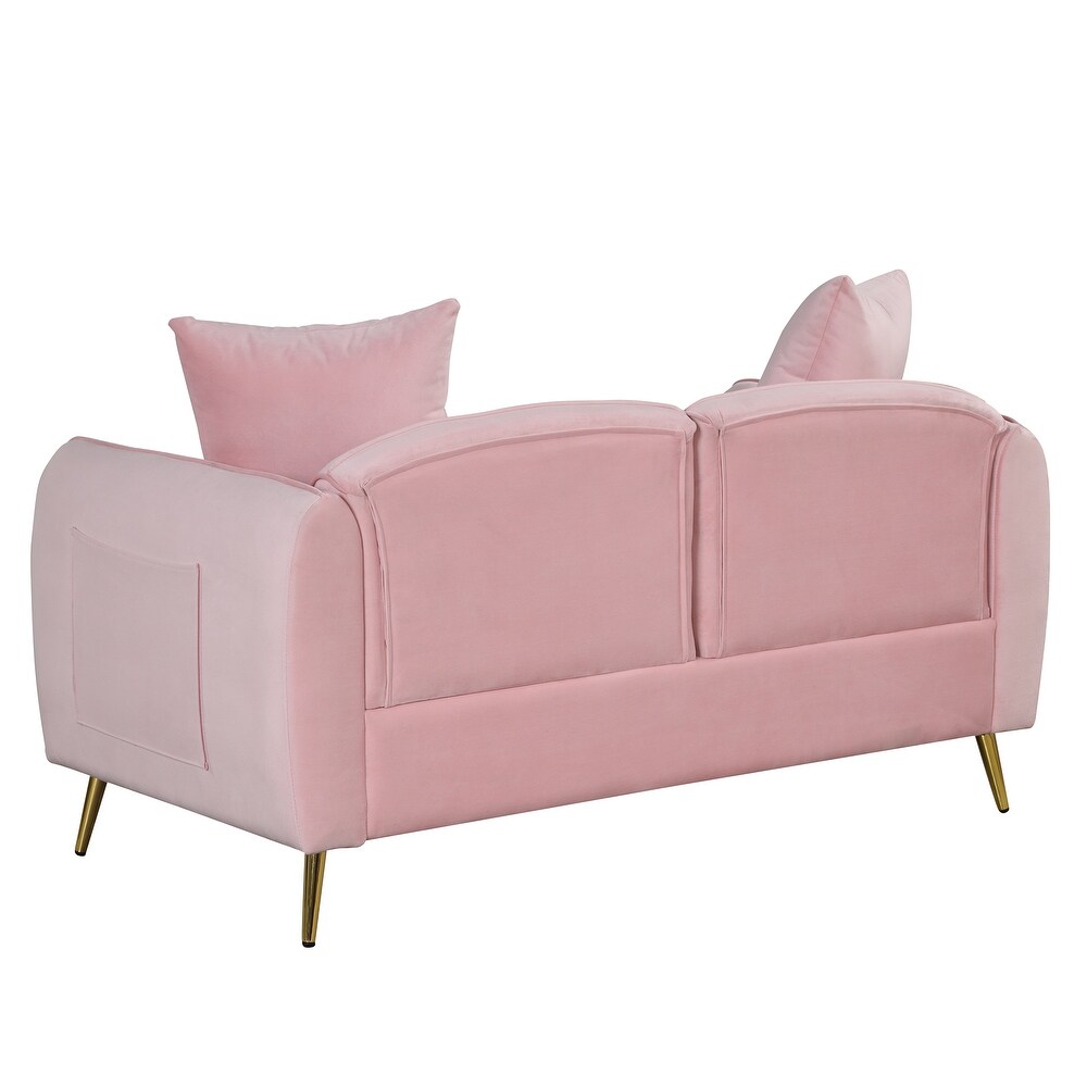 Modern Deep Seat Velvet Upholstered Sofa with Side Pocket and Pillows