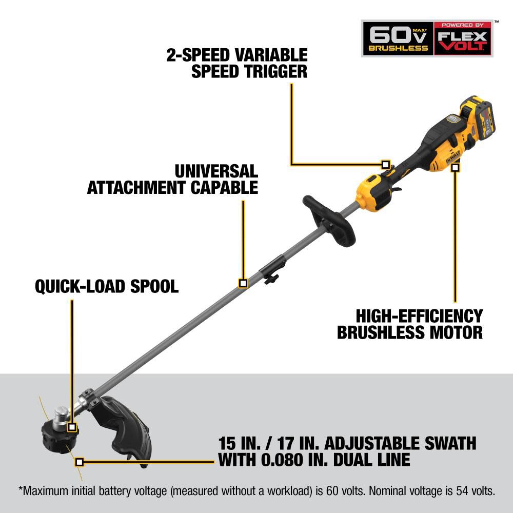 DEWALT 60V MAX* 17 in. Brushless Attachment Capable String Trimmer Kit DCST972X1 from DEWALT