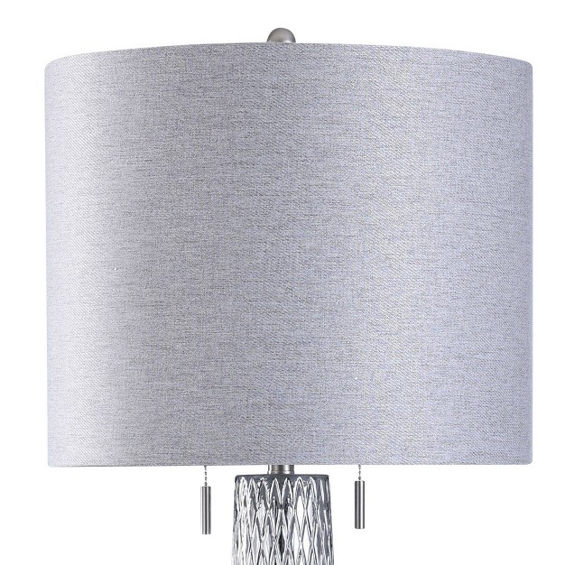 Elyse Diamond Plate Textured Glass Table Lamp With Heathered Designer Shade Gray Stylecraft