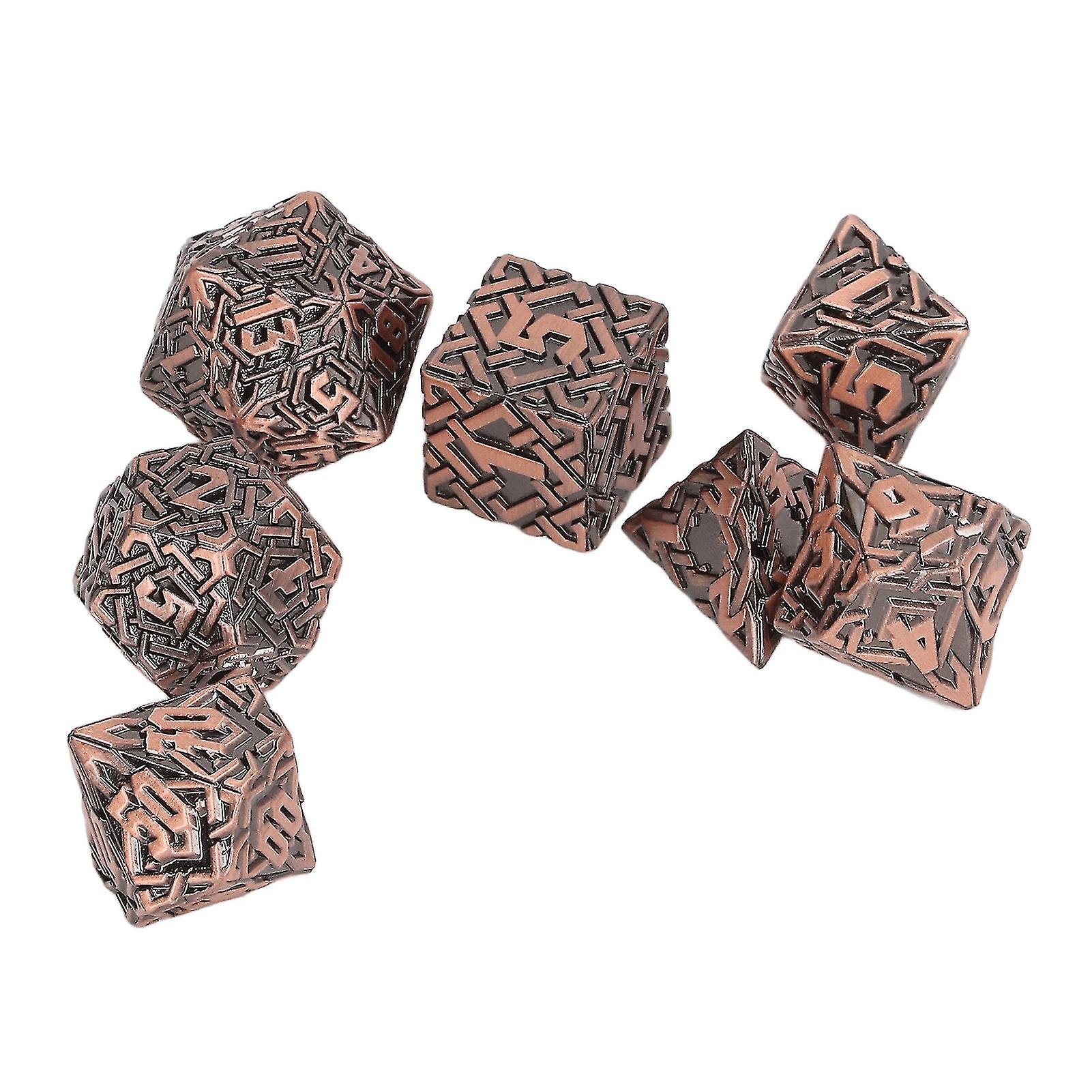 7pcs Metal Dice Set Different Polyhedral Shapes Maze Patterns Board Games Dice for Role Playing Type 2