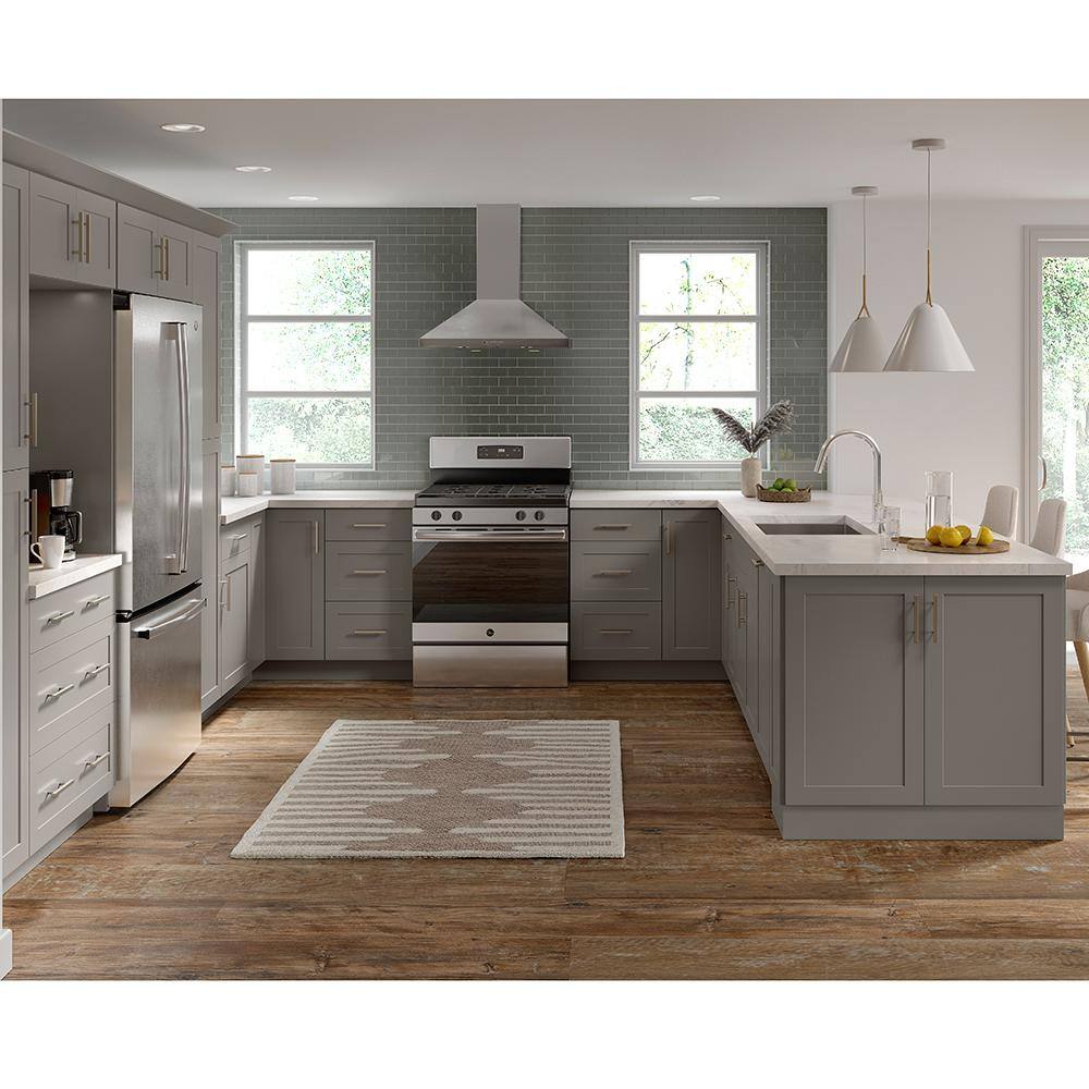 Hampton Bay Cambridge Gray Shaker Ready to Assemble Corner Sink Base Cabinet (36 in. W x 24.5 in. D x 34.5 in. H) CA3635C-KG