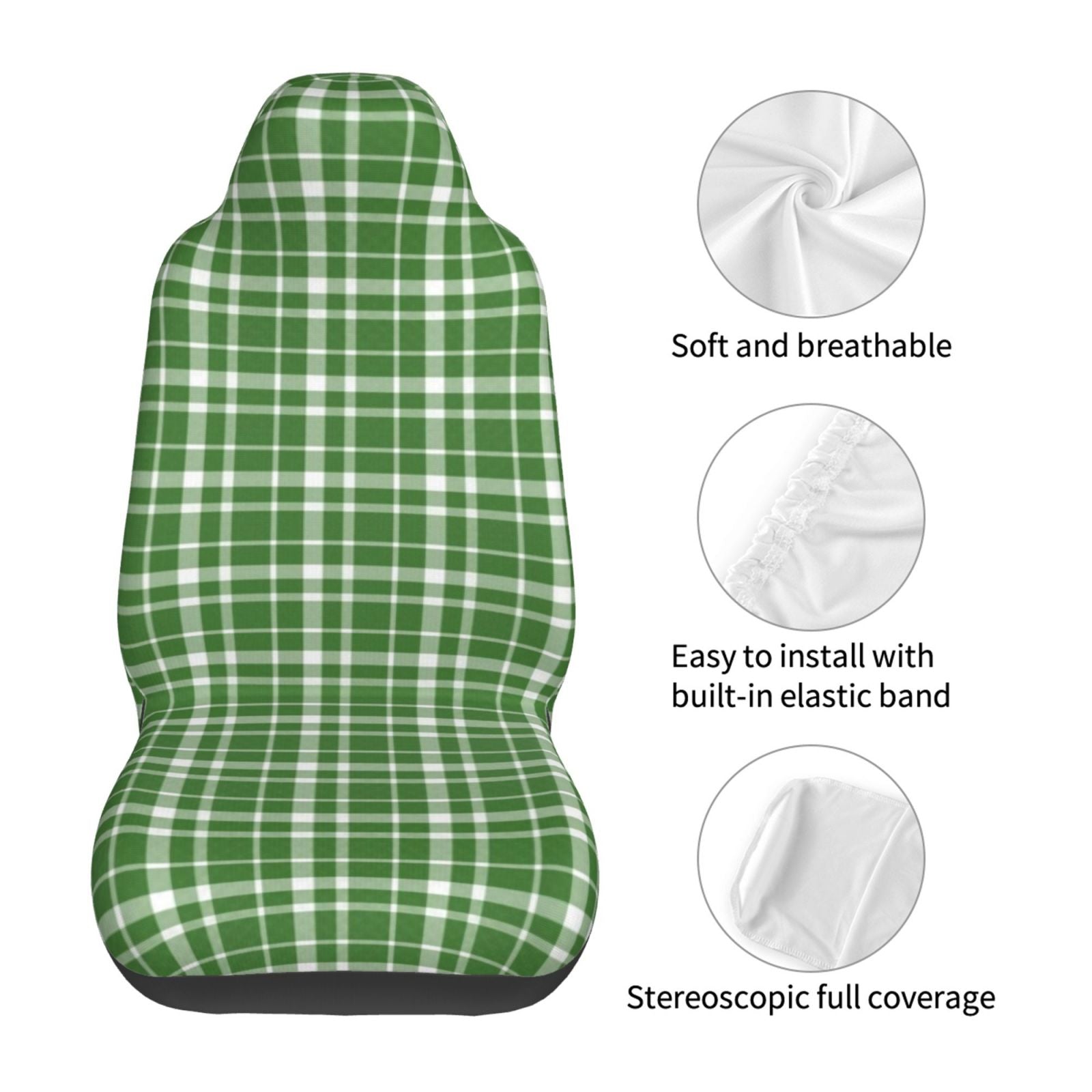 LNWH Car Seat Covers， Green Plaid Pattern Car Interior Seat Covers - Universal Fit Most Cars， SUV， Trucks， 2pcs Car Seat Protectors