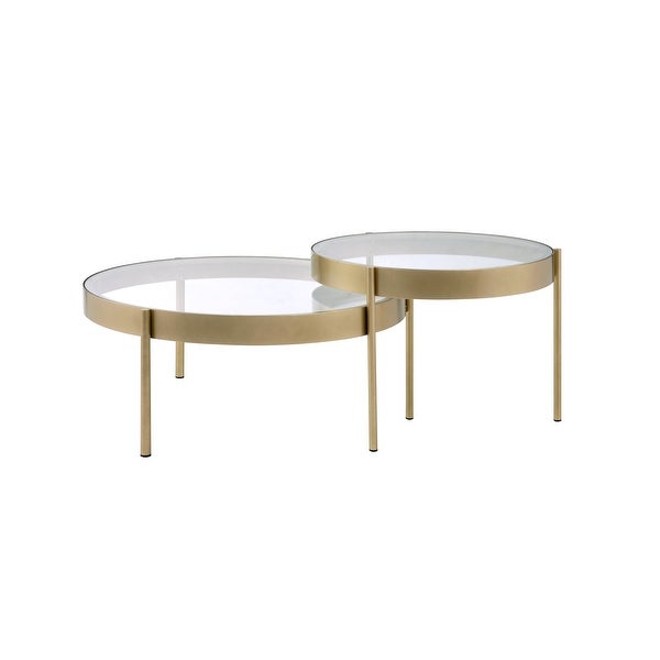 2Pc Pack Nesting Tables In Clear Glass and Gold Featuring An 8Mm Clear Glass Top And Gold Metal Frame And Legs，End Tables