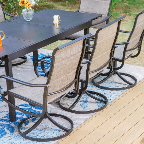 MAISON ARTS 7/9 Patio Dining Set，6/8 Sling Patio Swivel Dining Chairs and 1 Expandable Metal Dining Table