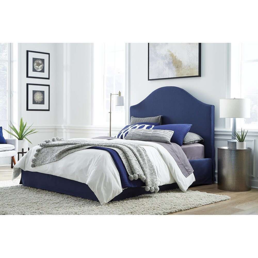 Sur Upholstered Skirted Storage Panel Bed in Navy