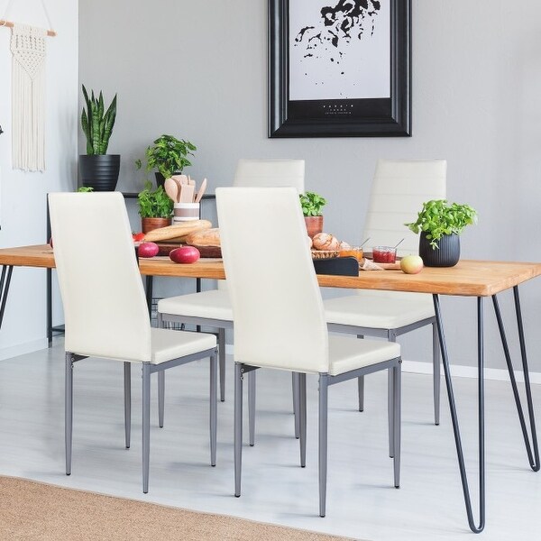 4 pcs PVC Leather Dining Side Chairs Elegant Design - 16.0