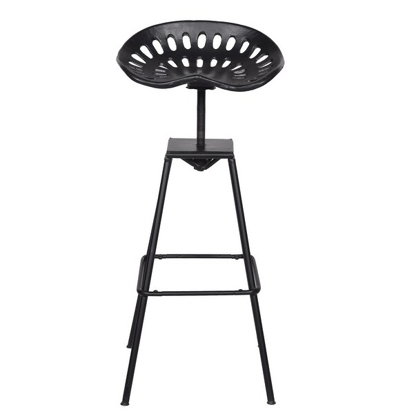 38 Inch Industrial Metal Barstool with Footrest， Swivel， Adjustable Seat Height， Angled Legs， Black