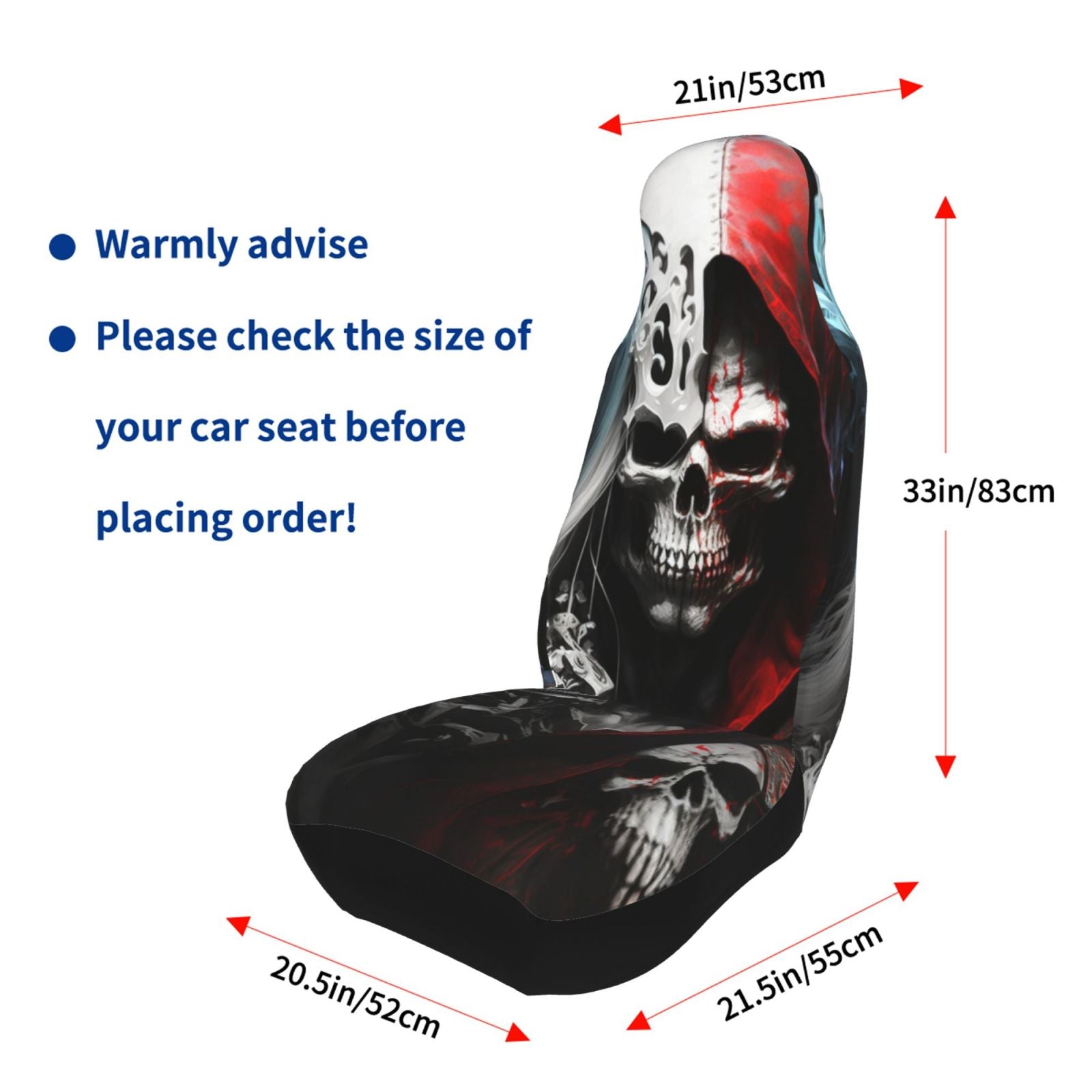 TEQUAN Front Seat Covers， Fantasy Death Skull Skeleton Pattern 2 Piece Car Seat Cover Fit Most Car SUV Truck Van