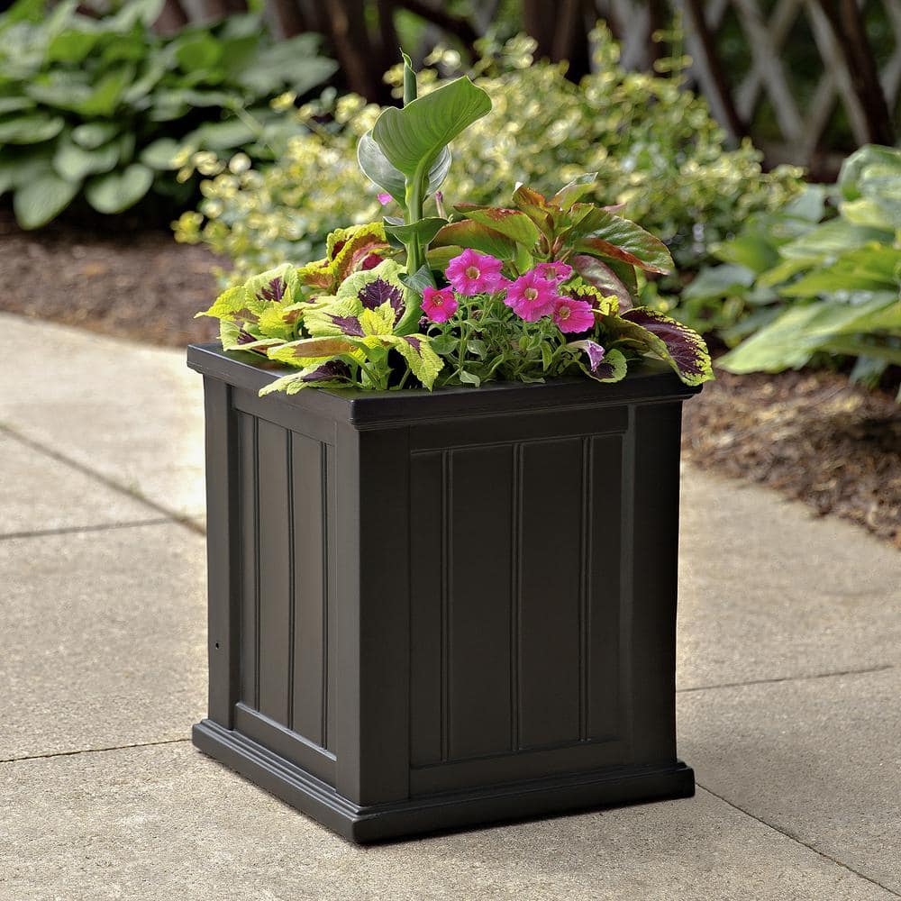 Mayne Cape Cod 16 in. Square Self-Watering Black Polyethylene Planter 4837-B