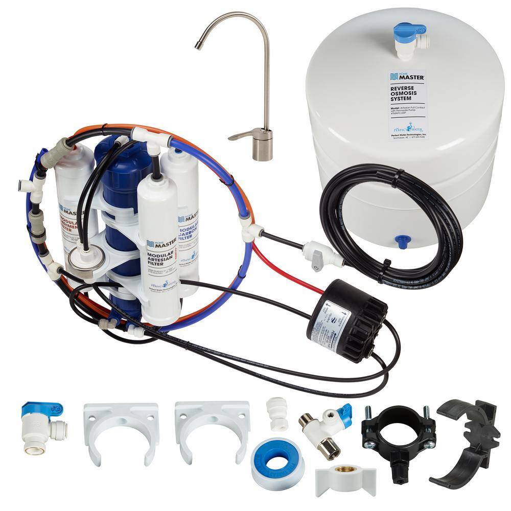 Home Master Artesian Full Contact with Permeate Pump Loaded Under Sink Reverse Osmosis Water Filter System TMAFC-ERP-L