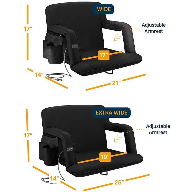 Alpcour Heated Massage Stadium Seat Waterproof Reclining Chair With Side Pockets