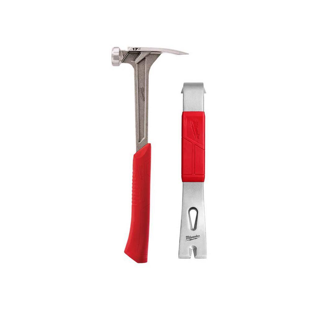 MW 17 oz. Smooth Face Framing Hammer with 12 in. Pry Bar 48-22-9017-48-22-9034