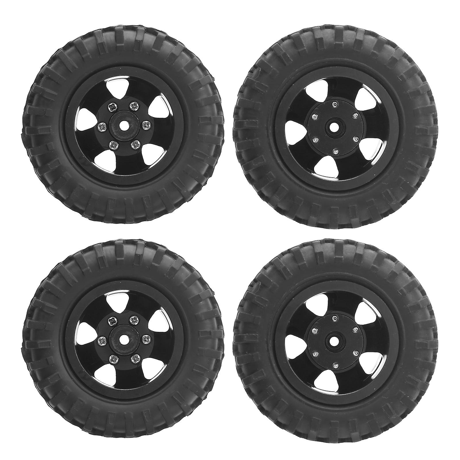 2pcs Rc Rear Twin Tire Wheel Tyre 55mm Dia Fit For Wpl D12 1/10 Remote Control Truckblack