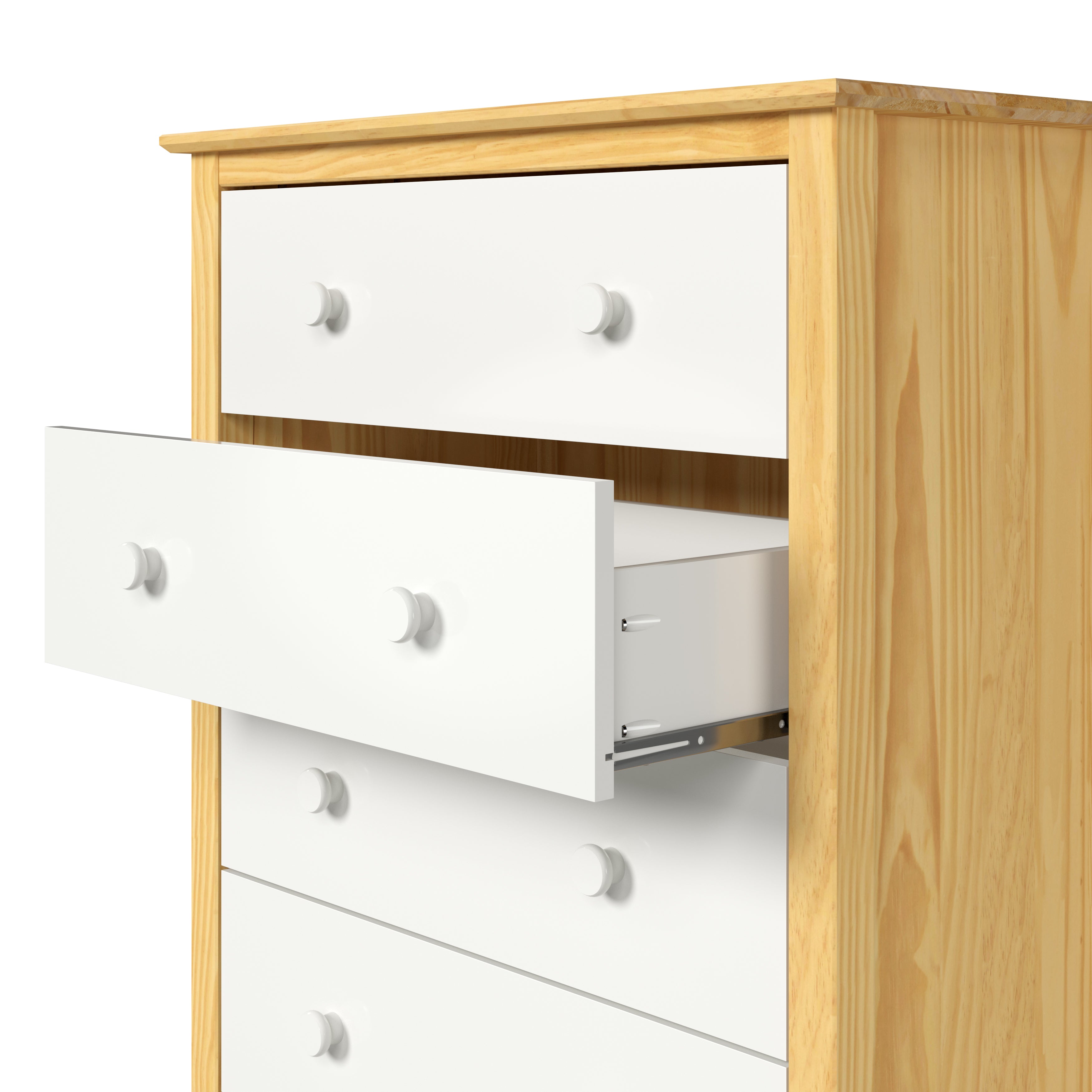 Adeptus Solid Wood Easy Pieces Five Drawer Dresser Natural w/White Front, White and Natural Knobs