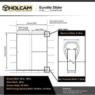 Holcam Eurolite 48 in. x 70.5 in. Frameless Sliding Shower Door in Brushed Nickel ELSE.BNK.CLR.4870.HS