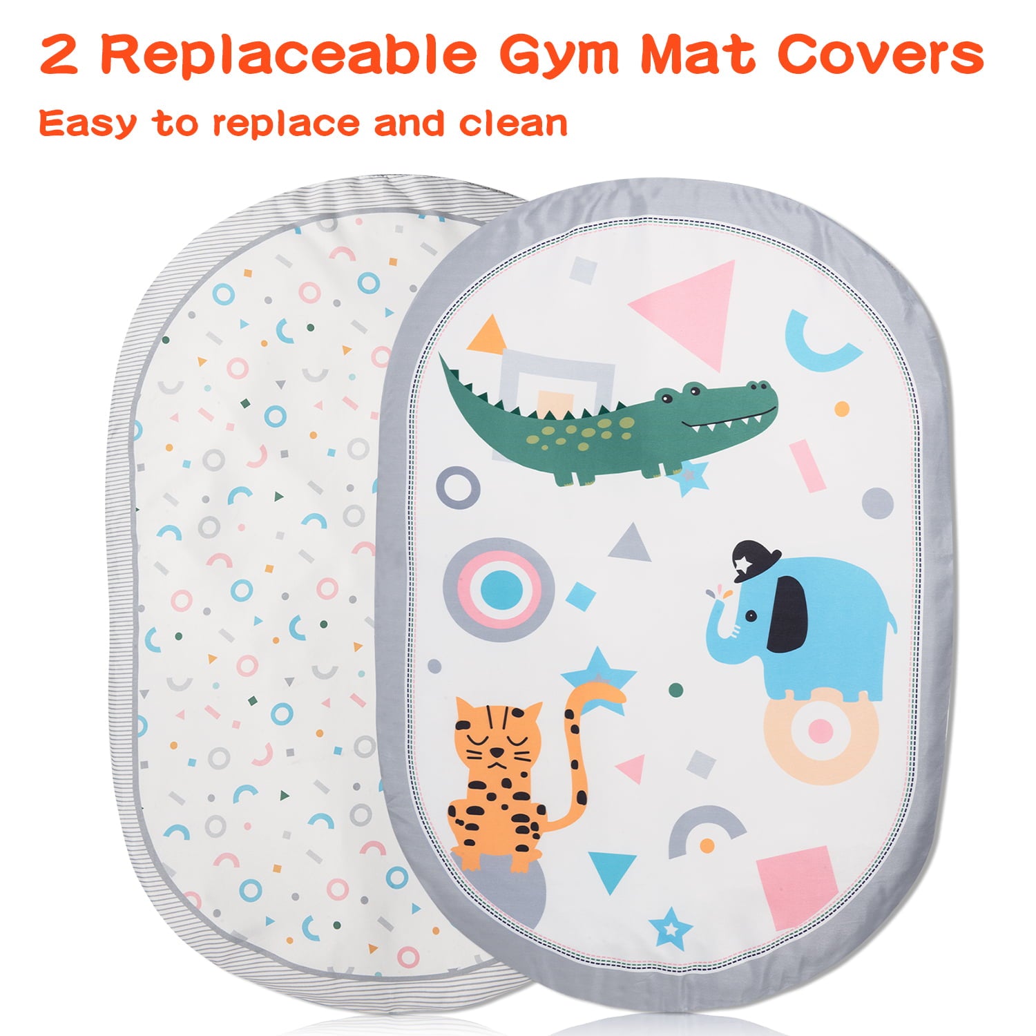 Lupantte 7-in-1 Baby Activity Gym， Baby Learning Toys Gym Mat with 6 Toys 2 Replaceable Washable Mat Covers，for Newborn