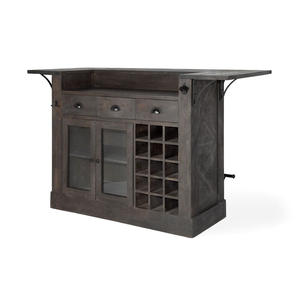 Cheers Dark Brown Solid Wood w/Wine Bottle Storage Kitchen Island   67.8L x 29.0W x 42.5H