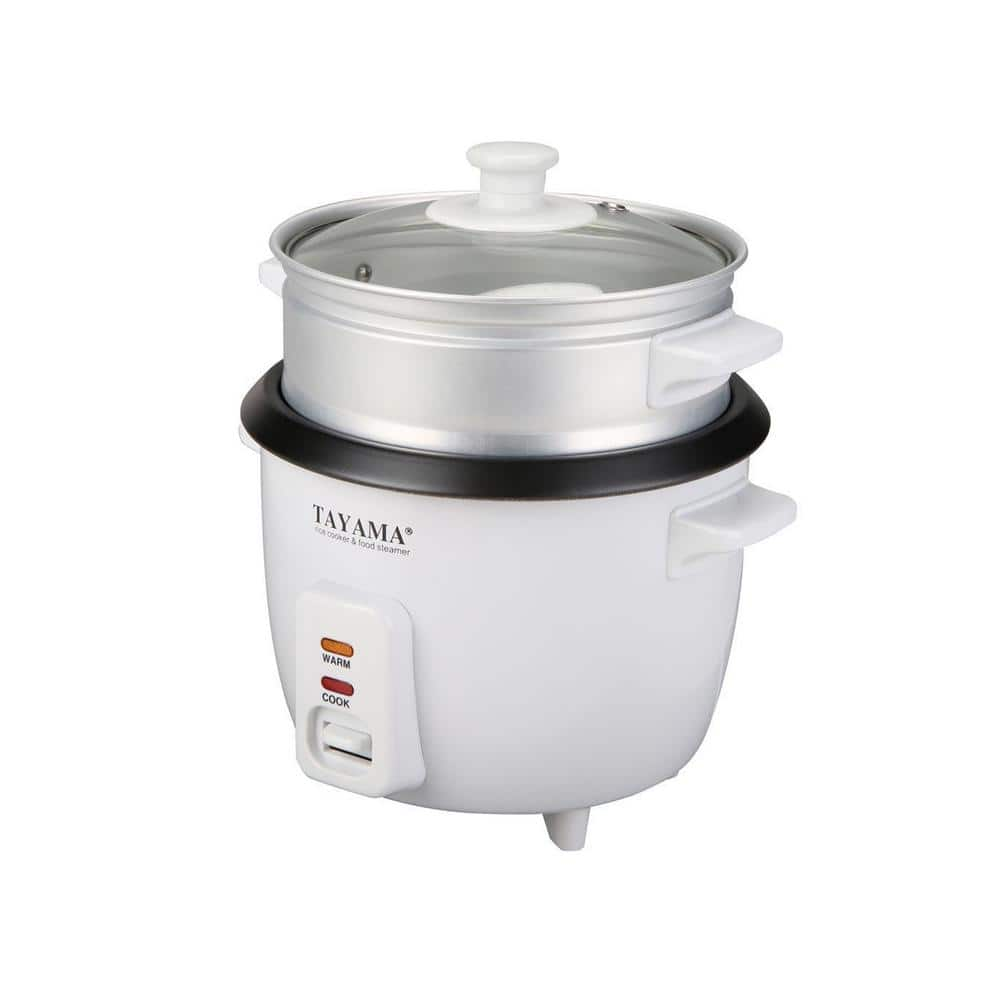 Tayama 6-Cup White Rice Cooker with Steam Tray and Glass Lid RC-3R