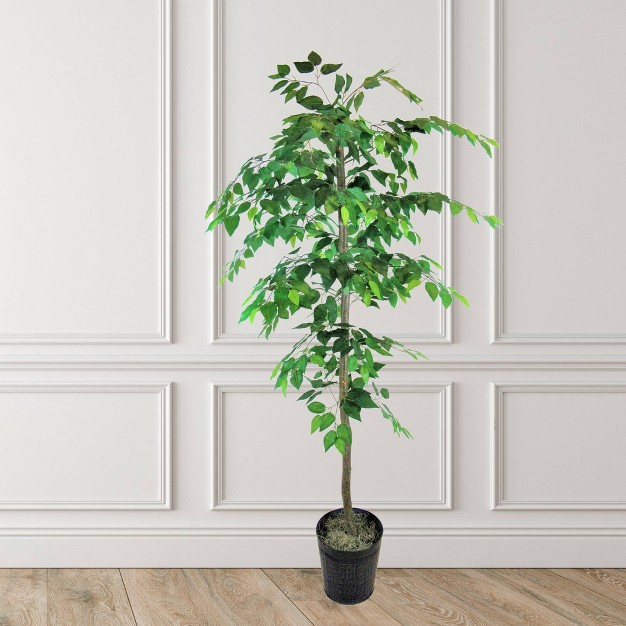 6' Artificial Ficus Tree In Metal Container Green - Lcg