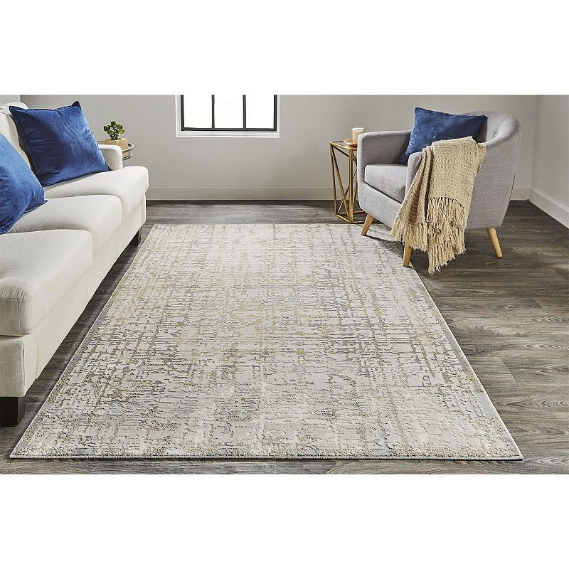 6.5' x 9.5' Beige and Gray Distressed Rectangular Area Throw Rug