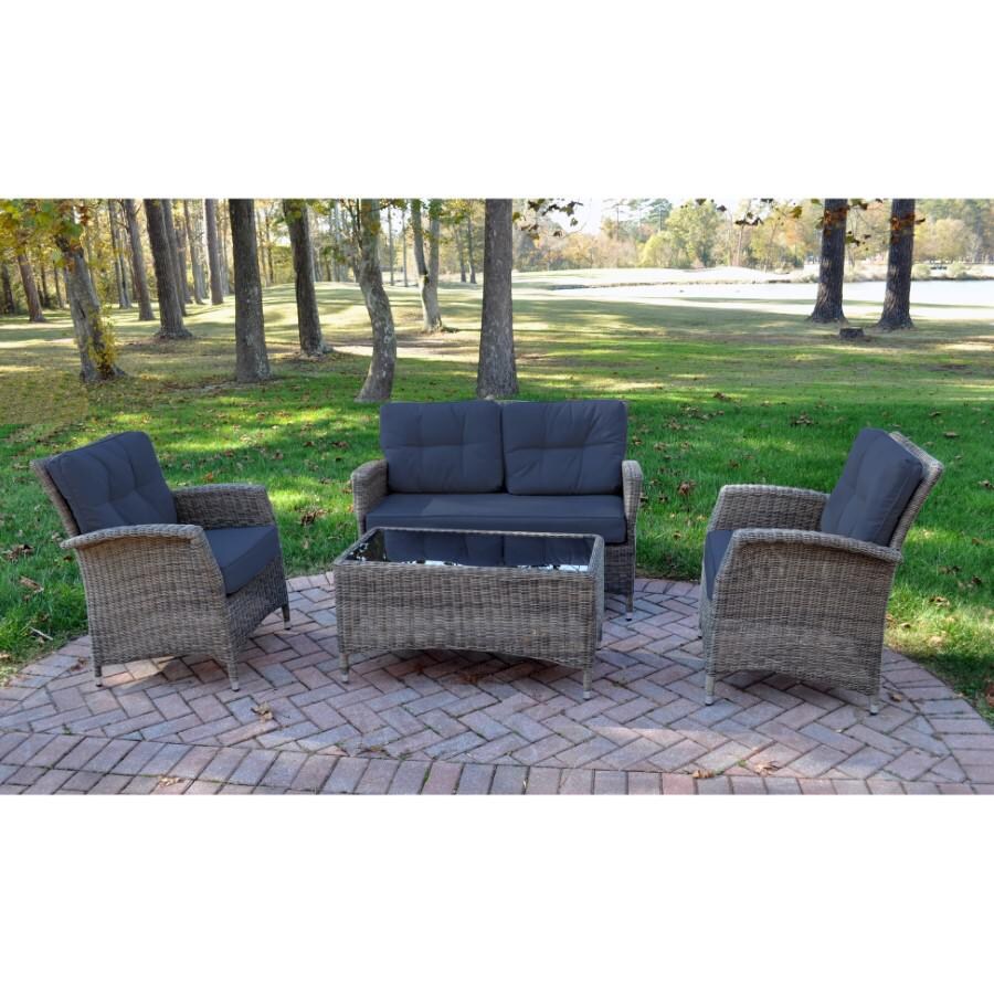 Kettler LAKENA 4 Piece Wicker Rattan Lounge Set With Spectrum Indigo Cushions