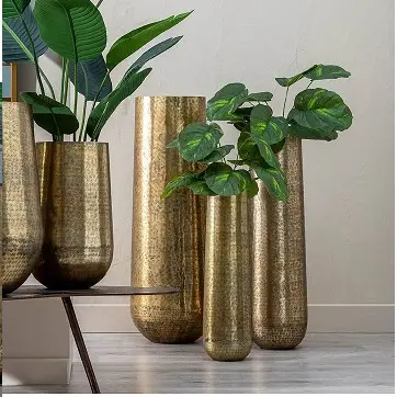 Copper Metal Flower Planter Home and Outdoor Decoration Stainless Steel Flower Display Vase Floor Planter