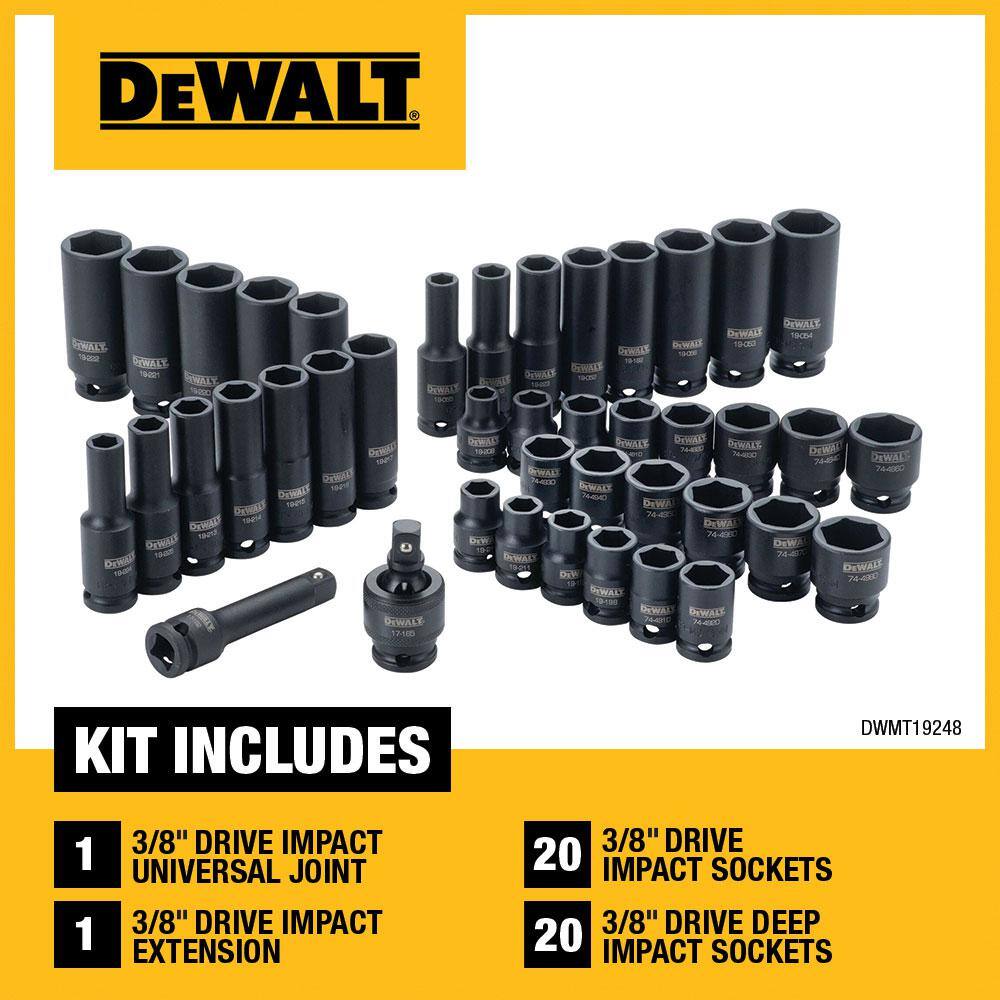 DW 38 in. Drive Impact Socket Set (42-Piece) DWMT19248