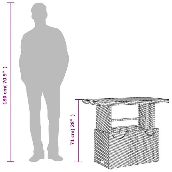 vidaXL Patio Table Adjustable Tabletop Outdoor Garden Poly RattanandAcacia Wood
