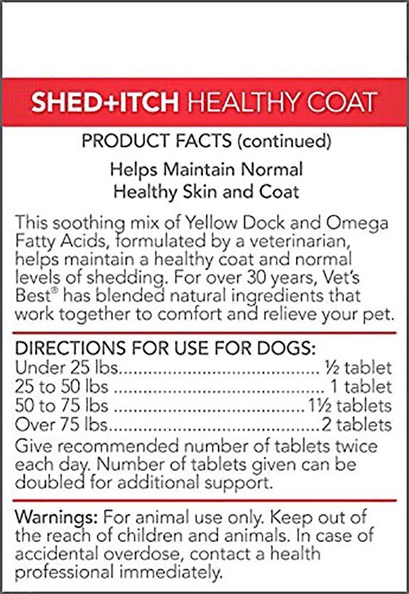 Vet's Best Shed+Itch Healthy Coat Chewable Tablets Skin and Coat Supplement for Dogs