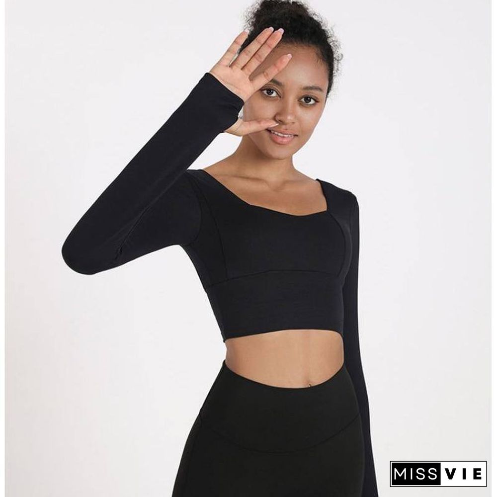 Backless Yoga Tank Top With Built In Bra Gym Women Long Sleeve Sport Shirt Sports Bras Running Womens Workout Tank Crop Tops