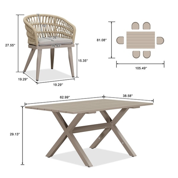 PURPLE LEAF PE Rattan Outdoor Patio Furniture Dining Set with All Aluminum Frame