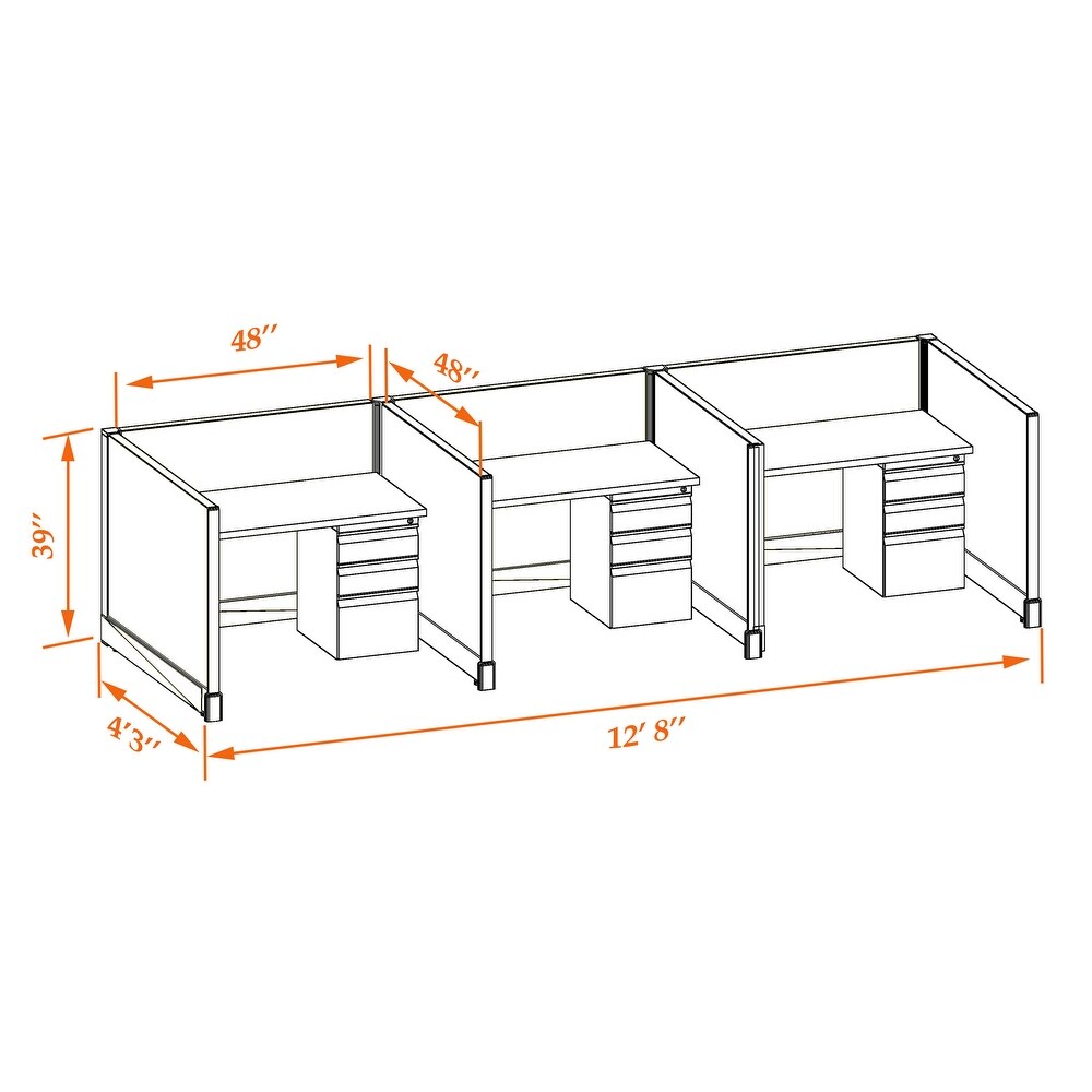 Small Office Cubicles 39H 3pack Inline Unpowered