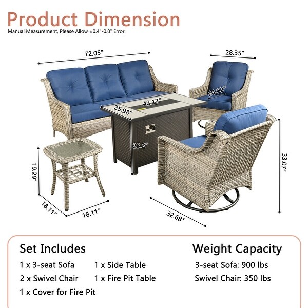 XIZZI Outdoor Rattan Wicker Patio Furniture Conversation Set with Fire Pit Table